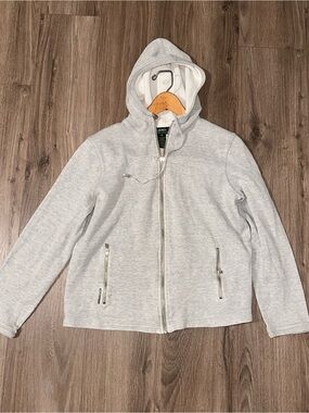 Ralph Lauren Gray Knit Cotton Zip Up Hoodie with Black Label
